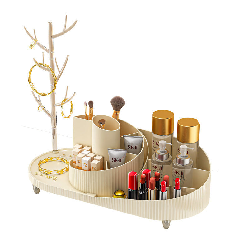 360° Rotating Makeup Organizer with Jewelry Drawer – Cosmetic Storage for Vanity & Bathroom