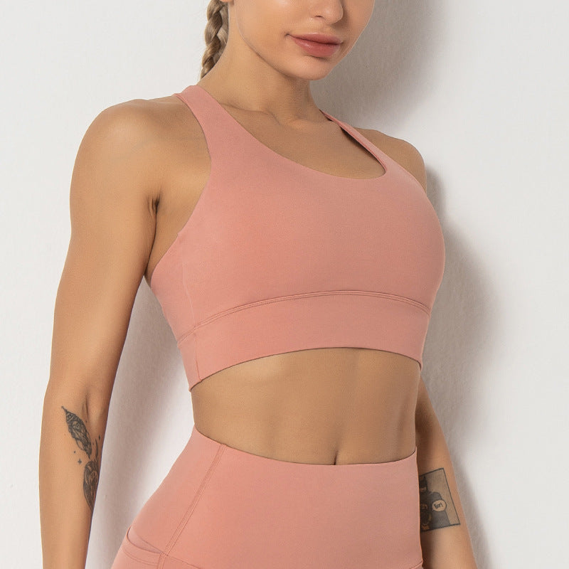 Shockproof Sports Bra & Fitness Top – Women's Solid Color Activewear for Running & Yoga