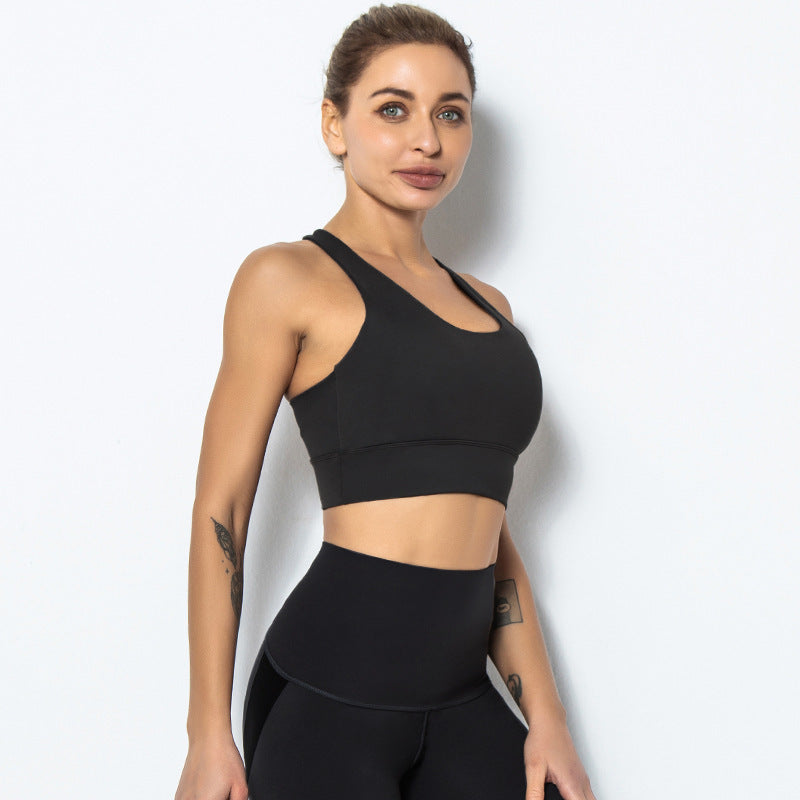 Shockproof Sports Bra & Fitness Top – Women's Solid Color Activewear for Running & Yoga