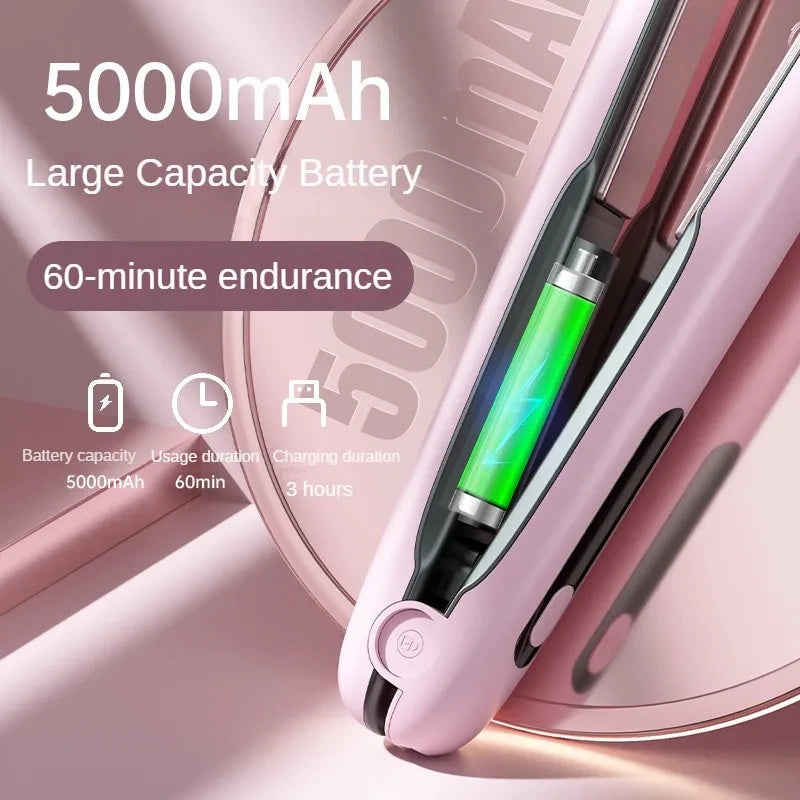 Wireless Flat Iron Hair Straightener & Curling Tool – USB Rechargeable, 5000mAh Battery, for Wet & Dry Hair