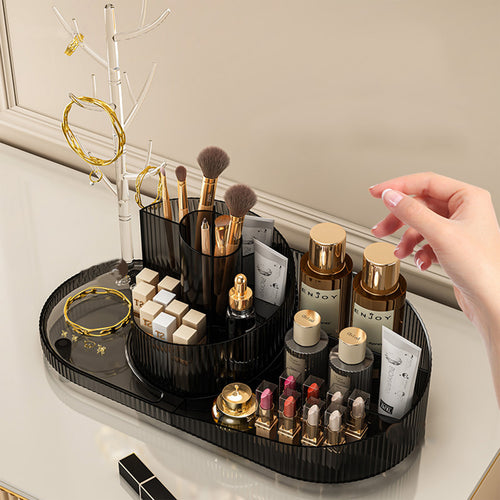 360° Rotating Makeup Organizer with Jewelry Drawer – Cosmetic Storage for Vanity & Bathroom