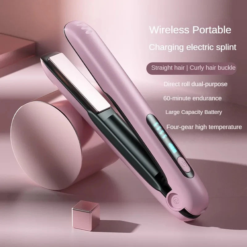 Wireless Flat Iron Hair Straightener & Curling Tool – USB Rechargeable, 5000mAh Battery, for Wet & Dry Hair