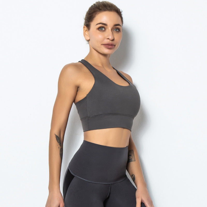 Shockproof Sports Bra & Fitness Top – Women's Solid Color Activewear for Running & Yoga