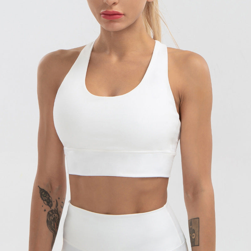 Shockproof Sports Bra & Fitness Top – Women's Solid Color Activewear for Running & Yoga