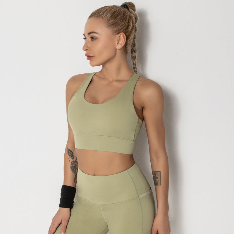 Shockproof Sports Bra & Fitness Top – Women's Solid Color Activewear for Running & Yoga