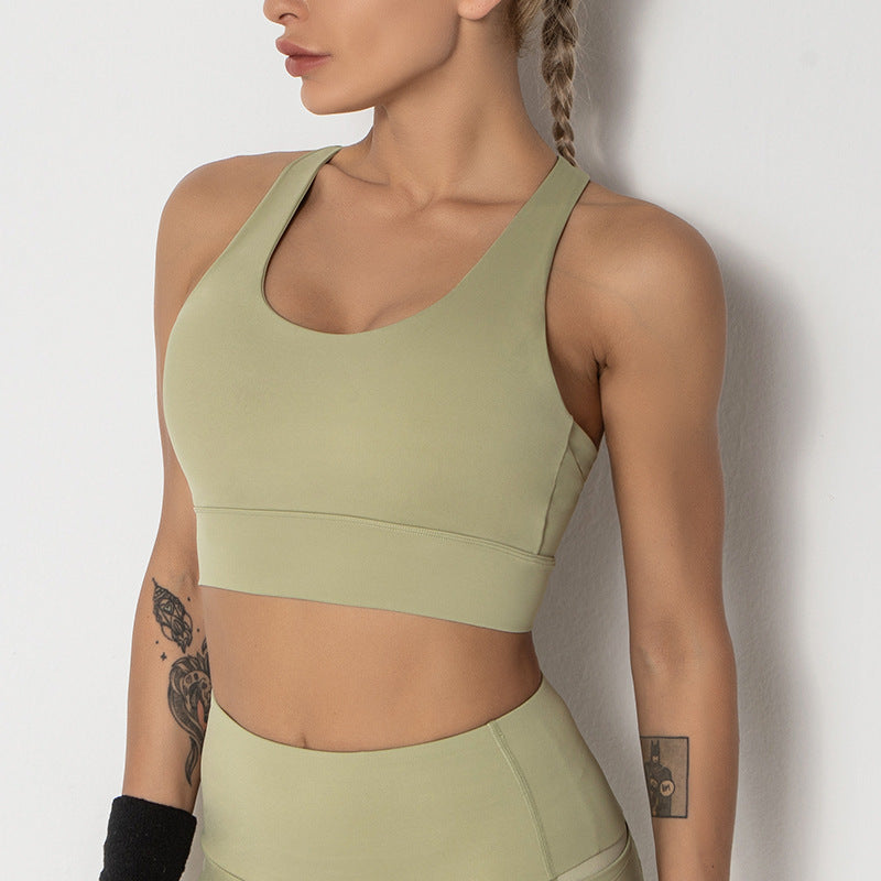 Shockproof Sports Bra & Fitness Top – Women's Solid Color Activewear for Running & Yoga